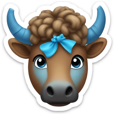 A blue gradient dung with a sky blue bow on its head. sticker