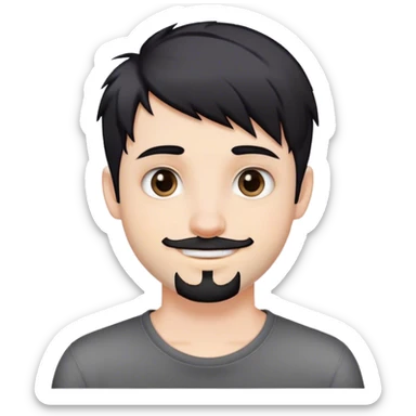 Cute white male, short dark colored hair and facial hair, nose and lip piercing, emo smiling sticker