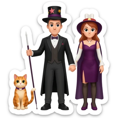 magician couple and their pet cat sticker