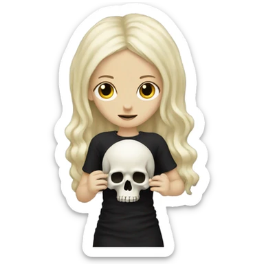 Blonde goth girl holding a skull sticker
