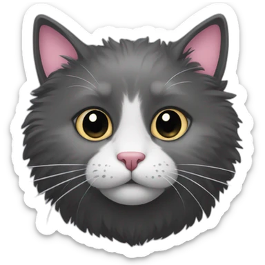 Fluffy dark grey cat with white spot around the nose and with pink nose with black spot on nose  sticker