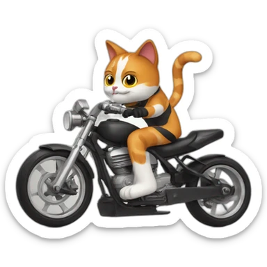 very cool calico cat riding a speed bike sticker