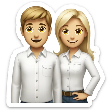 smiling boy and girl in white shirts sticker