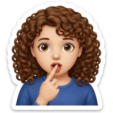 girl with curly brown hair who puts her finger in her mouth sticker