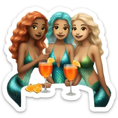Three beautiful mermaids (light skin) drinking aperol sticker