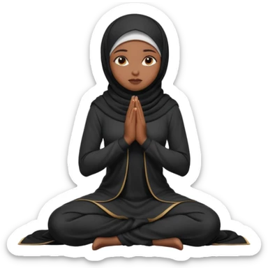darkskin muslim black woman praying kneeling with dark hijab hyper realistic face, half side position sticker