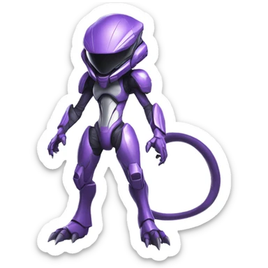 A Reptile-Raptor-Genesect-Mewtwo-Fakémon, with a futuristic visor-helmet, wearing a techwear-suit Full Body sticker