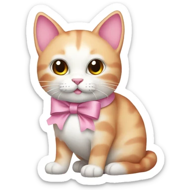 Pink cat with a white bow sticker