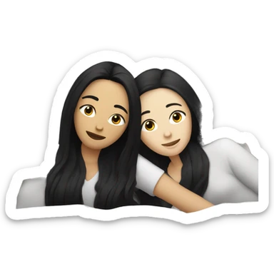Lesbians with long black hair and white skin laying in bed together sticker