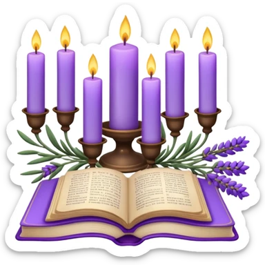 Lavender flowers and candles and book  sticker