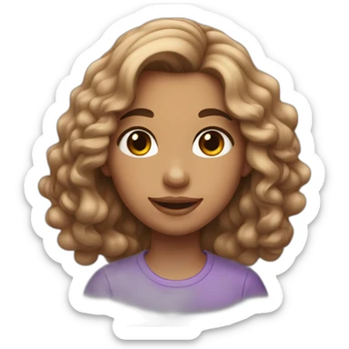 A girl with two dimples on her right cheek, long brown wavy hair, Kohl eyes sticker