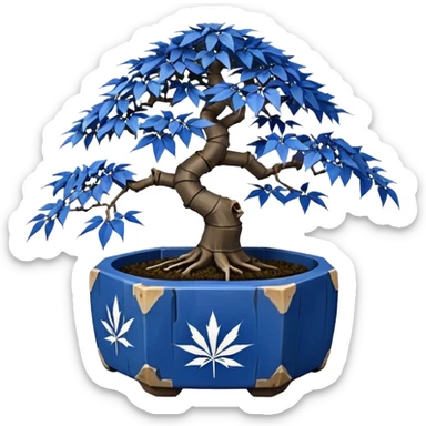 Japanese very old broken 35-sided polyhedron-shaped shallow dark bamboo blue maple tree bonsai pot sticker