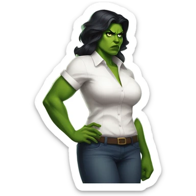 Curvy angry she hulk wearing a white shirt in love  sticker