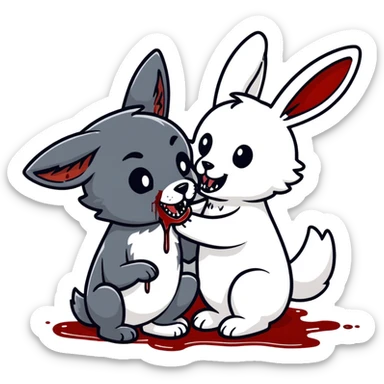 A wolf biting a rabbit’s neck sticker