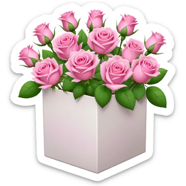 bouquet of pink 15 roses in a white box sticker