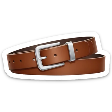 A standalone leather belt, folded neatly, rich brown color with a silver buckle — no background, no person. sticker