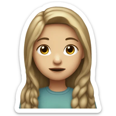 shrugging girl with long light brown hair, greenish grey blue eyes, and freckles sticker