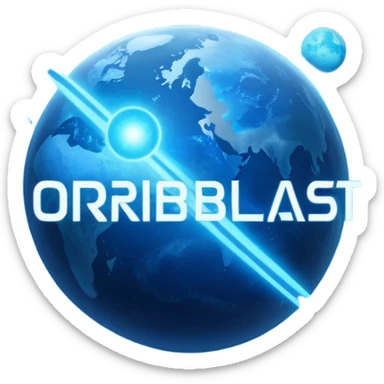 The image is a sci-fi poster with glowing blue text that reads “ALPHA ORIONIS WARS.” A bright blue planet or star glows at the bottom, and the word “STARBLAST” appears below. The design has a futuristic, space-themed look. sticker