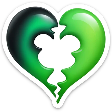 Half black and half Green broken swirl heart sticker