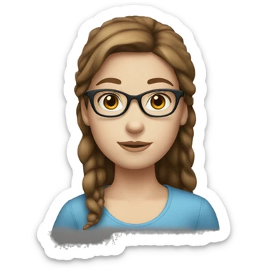 Girl with blue eyes white skin brown hair glasses sticker