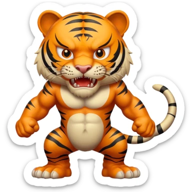 full body of angry tiger with fangs, front face  sticker