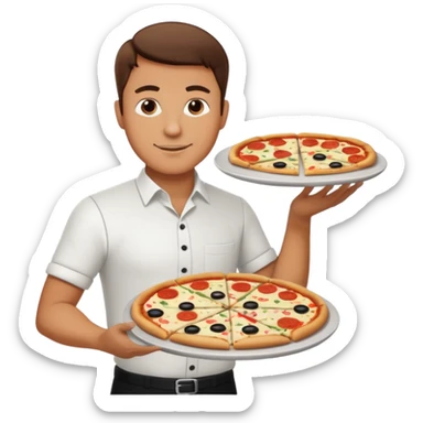 A waiter serving pizza sticker