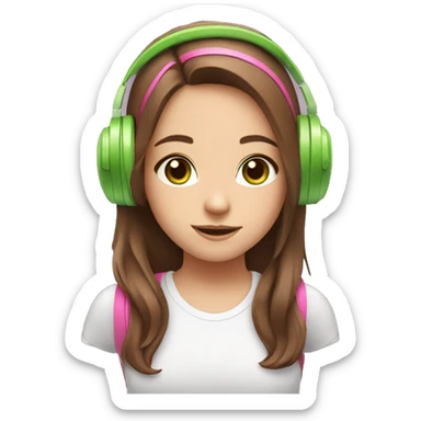 cute girl with brown hair and pink headphones with ears and green eyes sticker