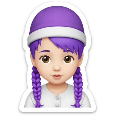purple haired little baby with braids and white hat sticker