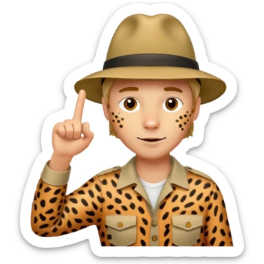 A man sticking his finger into the body of a leopard. sticker