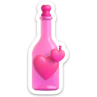 3D, transparent pink heart bottle, no Pepe or any character sticker