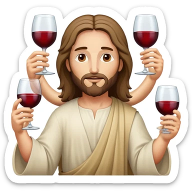 Jesus with eight arms drinking eight glasses of wine sticker