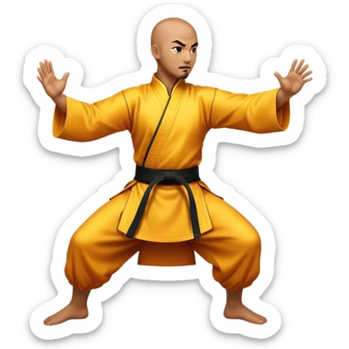 Cinematic Realistic Kung Fu Action Emoji, depicted as an epic martial arts scene with a master executing a precise move in traditional attire, rendered with fluid motion and vibrant textures under dramatic high-contrast lighting. sticker