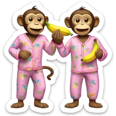 two monkeys holding a banana in pajamas sticker