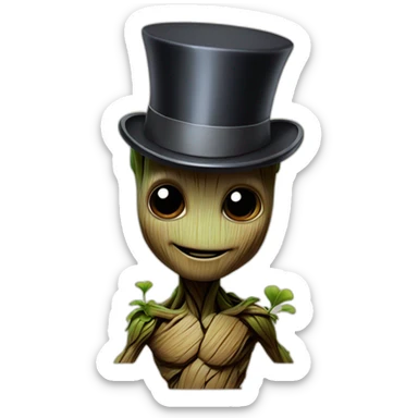 baby groot with top hat sticker