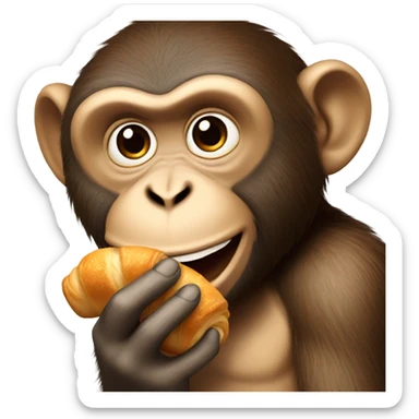 A monkey eating a croissant sticker