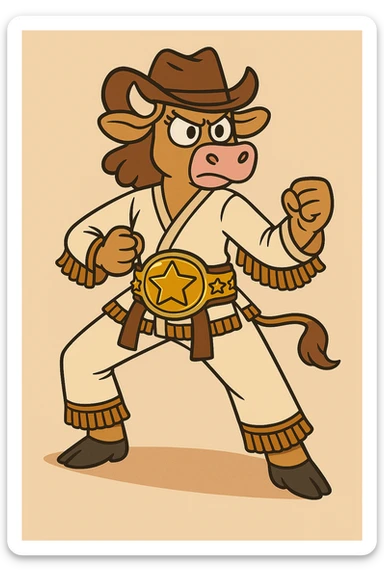 Add a large, shiny championship belt around her waist, making it prominent and detailed, in the same flat toon style. sticker