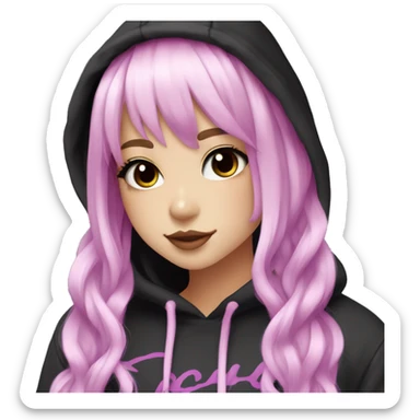 hime gyaru girl, long straight pink and purple hair, dark makeup, black and white hoodie sticker