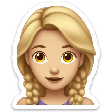 a girl with light hair and brown eyes holding a brown cat with yellow eyes sticker