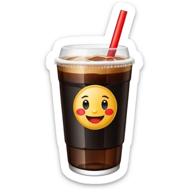 fernet con cocacola drink in a plastic cup made from a cut Coca-Cola bottle, black drink with blonde foam, emoji style sticker