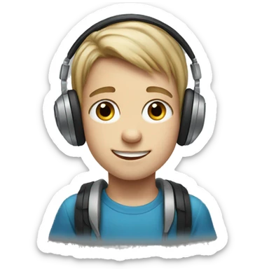 portrait of a boy with headphones blue eyes sticker