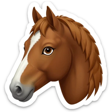 Head of a sorrel horse with a wide white blaze from his forehead, under his forelock, running down his face and under his muzzle, facing forward. White should go between nostrils and not on the side of the lips. sticker