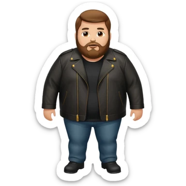 Long hair obese men with beard in leather jacket sticker