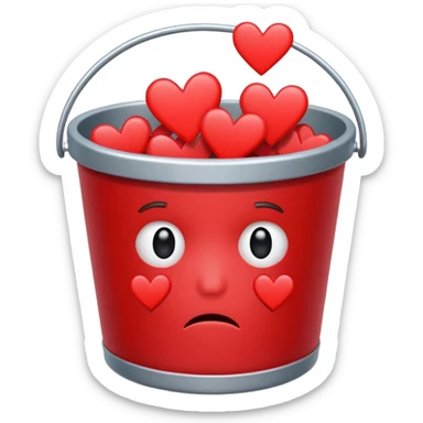 Bucket of broken hearts with a sad face sticker
