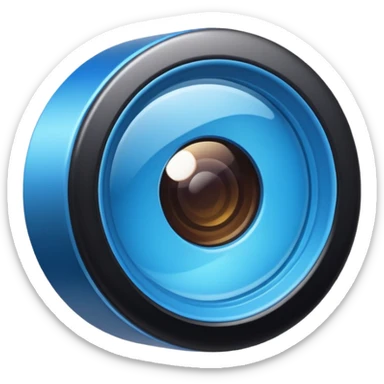 A simple camera lens, apple emoji style, 3/4 view, blue sticker