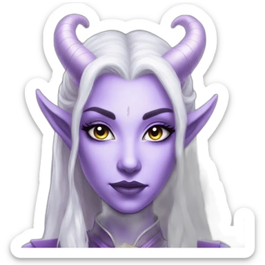 pure white tiefling priest girl, glowing lilac colored eyes sticker