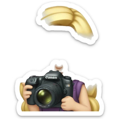 Blonde girl with a canon camera holding in arms sticker