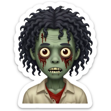 Black boy zombie with long curly hair sticker