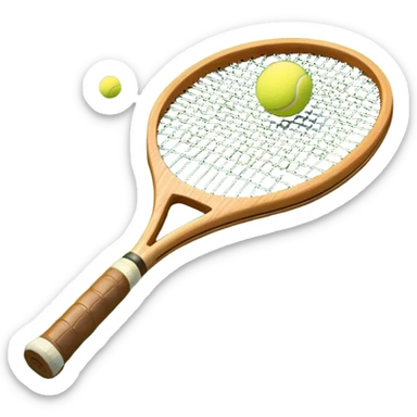 A detailed tennis racket resting on lush green grass beside a bright yellow tennis ball. The scene captures the essence of classic lawn tennis, with a crisp and clean background emphasizing the elegance and tradition of the sport sticker