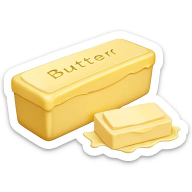 Create an image with butter and text in front that says butter  sticker