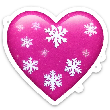 Bright pink heart with glitter on it and snow flakes  sticker